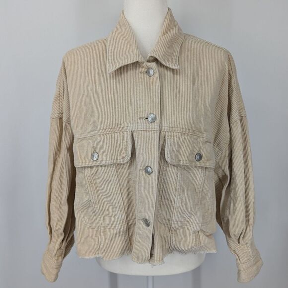 Princess Polly Lost Feelings Tan Raw Hem Cropped Corduroy Jacket Medium Large - Picture 8 of 15